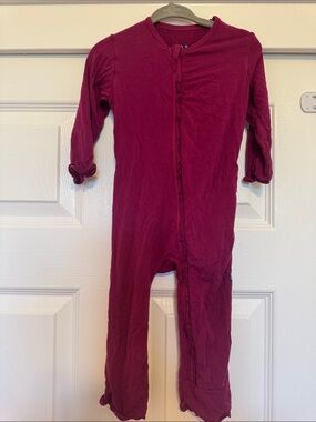 KicKee Pants Baby One-Piece Bamboo Pajamas w/ ruffles in Deep Berry
